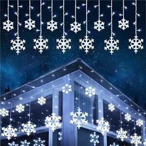 Christmas Snowflake Lights Outdoor, 17.22ft 264 LED Snowflake Icicle Lights